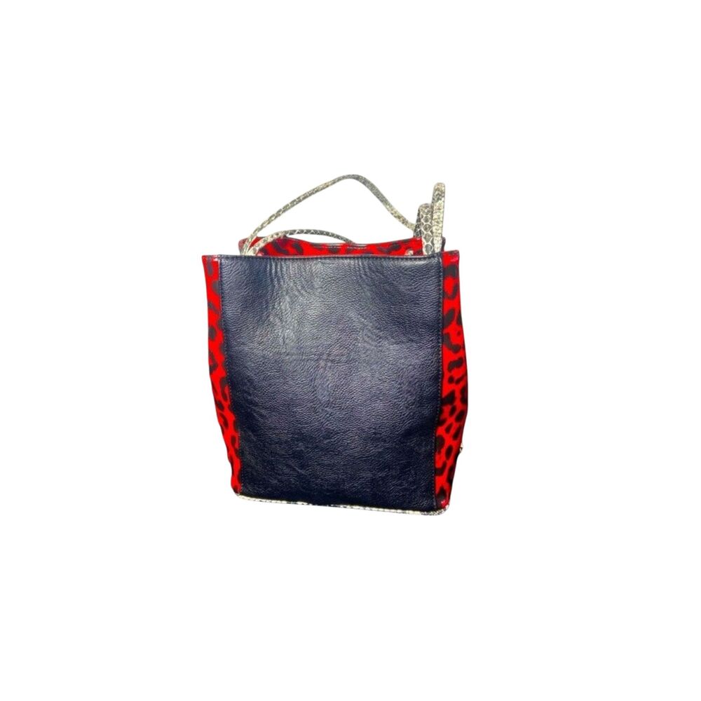SAMOE Pebble Leather Red Leopard Print Handbag Adjustable Strap Mob Wife